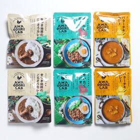 【3種計6個セット】AWAODORI LAB 骨付きカレー・ガパオ・バターチキンカレー6個セット