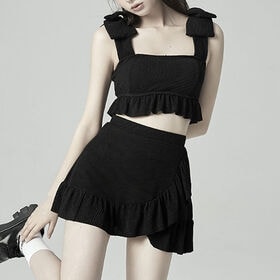 【ブラック】レディース フリル水着 上下セット