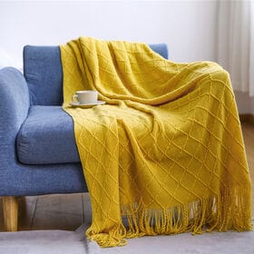 【イエロー/127×180】ニットブランケット