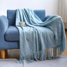 【ライトブルー/127×180】ニットブランケット