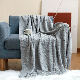 【ライトグレー/150×230】ニットブランケット