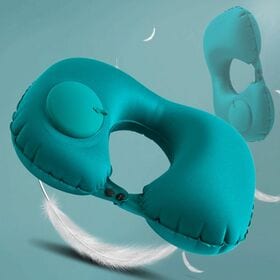 【グリーン】コンパクトに収納可能！ポンプ式ネックピロー