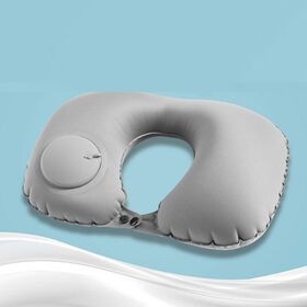 【グレー】コンパクトに収納可能！ポンプ式ネックピロー