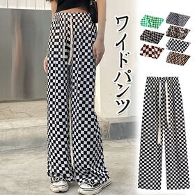 【タイプA/ブラック】ウエストゴム 柄ワイドパンツ