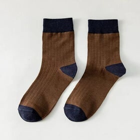 【ブラウン】バイカラーメンズソックス（クルー丈）