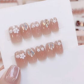 【24枚入】ネイルチップ ピンク×フラワー