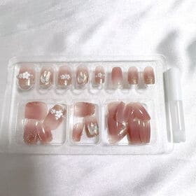 【24枚入】ネイルチップ ピンク×フラワー