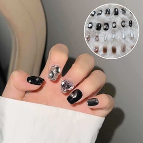 【24枚入】ネイルチップ 大きいハート | ピンクやパープルのストーンがかわいいネイルチップ