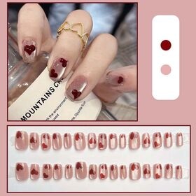 【24枚入】ネイルチップ ピンクマグ×ハートデザイン | シンプルでかわいいハートのネイルチップ