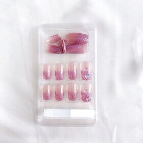 【24枚入】ネイルチップ ピンクラメ×オーロラパーツ（蝶々）