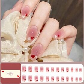 【24枚入】ネイルチップ チークネイル風×ハート