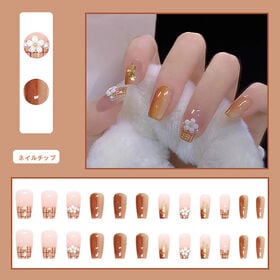 【24枚入】暖色系ニュアンスネイル×小さいお花