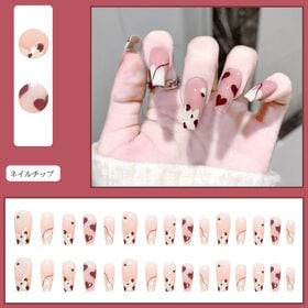【30枚入】ネイルチップ ハートデザイン レッド×ホワイト