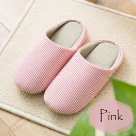 【ピンク/Mサイズ（24.0-24.5cm）】北欧風ストライプルームシューズ