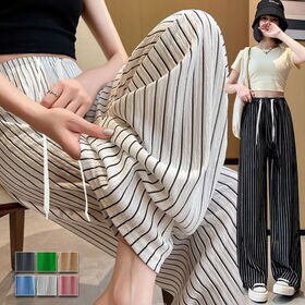 【ブラック】 ストライプワイドパンツ