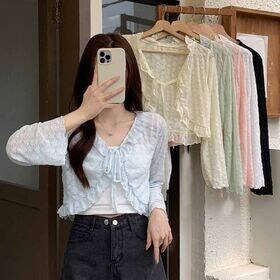 【ベージュ】透かし編みサマーカーディガン