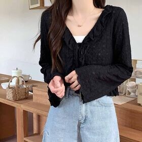 【ブラック】透かし編みサマーカーディガン