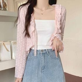 【ピンク】透かし編みサマーカーディガン