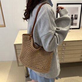 【キャメル】レディース編みバッグ