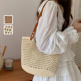 【ベージュ】レディース編みバッグ