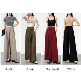 【ブラック】フレアデザインワイドパンツ