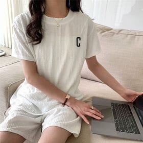 【ホワイト】薄手ルームウェア 上下2点セット