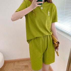 【グリーン】薄手ルームウェア 上下2点セット