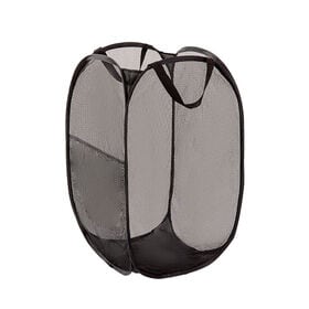 【ブラック・縦型】折りたたみメッシュランドリーバスケット