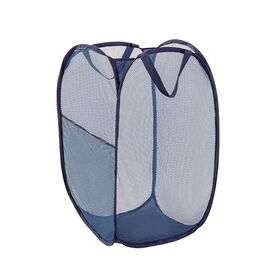 【ネイビー・縦型】折りたたみメッシュランドリーバスケット