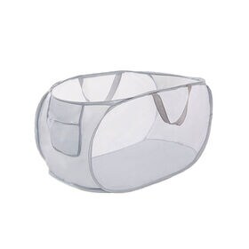 【グレー・横型】折りたたみメッシュランドリーバスケット