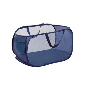 【ネイビー・横型】折りたたみメッシュランドリーバスケット