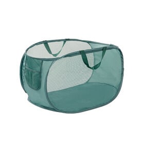 【グリーン・横型】折りたたみメッシュランドリーバスケット