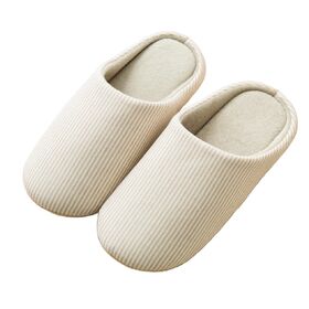 【アイボリー/Mサイズ（24-24.5cm）】北欧風ストライプルームシューズ