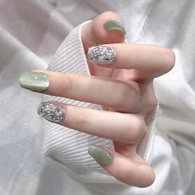 【30枚入】ネイルチップ グリーン×キラキラ