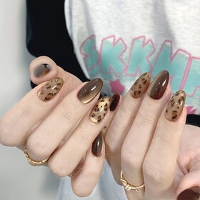 【30枚入】ネイルチップ   アニマル柄風ブラウンネイル