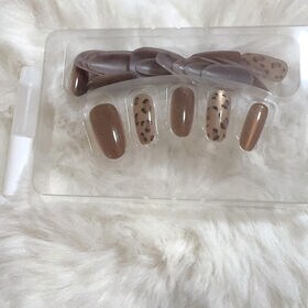 【30枚入】ネイルチップ   アニマル柄風ブラウンネイル