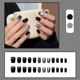 【24枚入】ネイルチップ ブラック×キラキラ