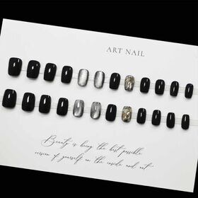 【24枚入】ネイルチップ ブラック×キラキラ