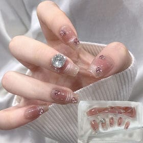 【30枚入】ネイルチップ ピンクマグ×ストーン
