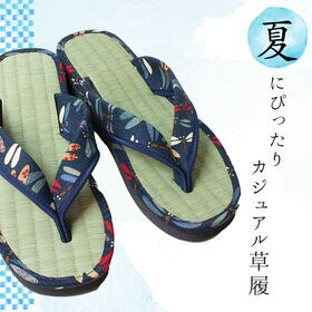 【なかよしメダカ/Lサイズ】藍染め 和柄たたみ草履