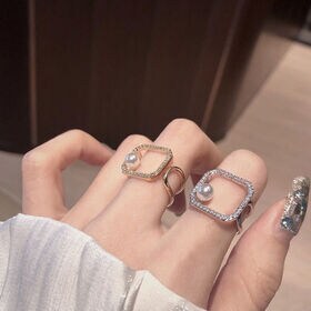 【シルバー】ラインストーン スクエアリング