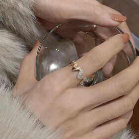 【ゴールド】オープンリング ハート×ストーン