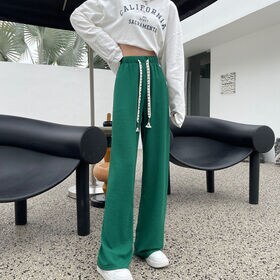 【グリーン】ぽこぽこリラックスワイドパンツ | 楽チンなウエストゴム ゆったりとしたシルエットで体型カバーにもおすすめ