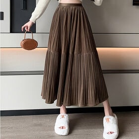 【ブラウン】プリーツロングスカート