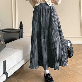 【グレー】プリーツロングスカート