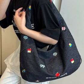 【ネイビー】可愛いミニ刺繍がポイントのデニムショルダー