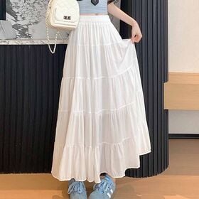 【ホワイト】マキシ丈 ティアードスカート