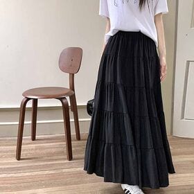 【ブラック】マキシ丈 ティアードスカート