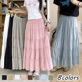 【ブラック】マキシ丈 ティアードスカート