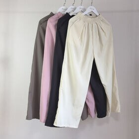 【ベージュ】ウエストゴム ストレートサマーパンツ